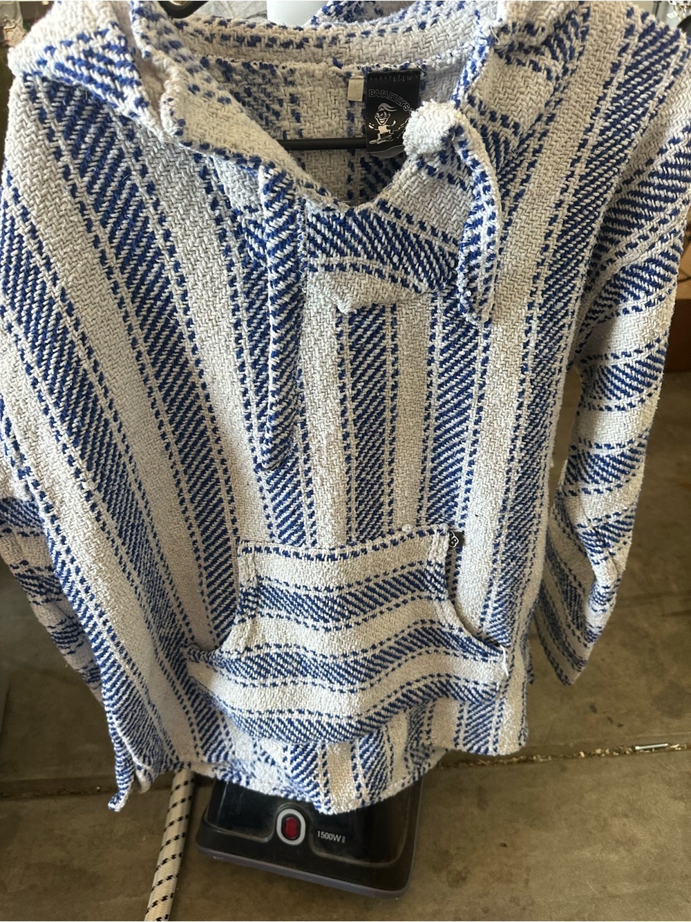Baja Billys Striped Hooded Baja Pullover Sweater - Blue & Cream